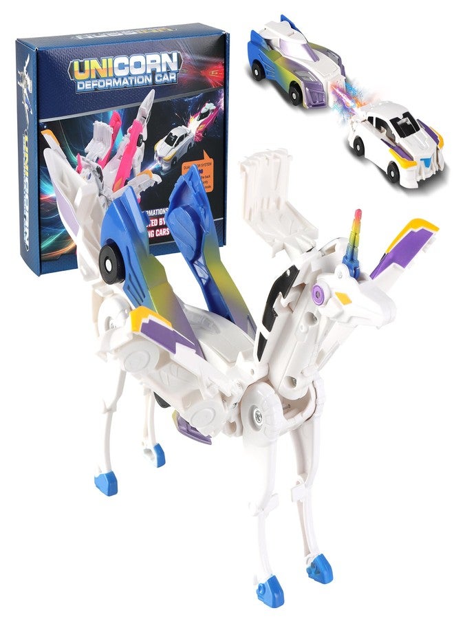 Vingtank Transforming Unicorn Car Toy, Transforming Car Robot Toys, Collision to Magical Unicorns Automatic Deformation of Magnetic Connections Unicorn Toy for Boys and Girls (Blue) - Image 1